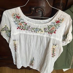 Hand embroidered white top linen cotton